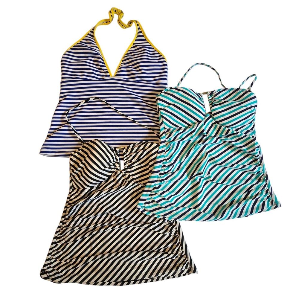Ralph Lauren Set 3 Striped Tankini Tops Womens MED Blue Black Teal Beach‎ Summer